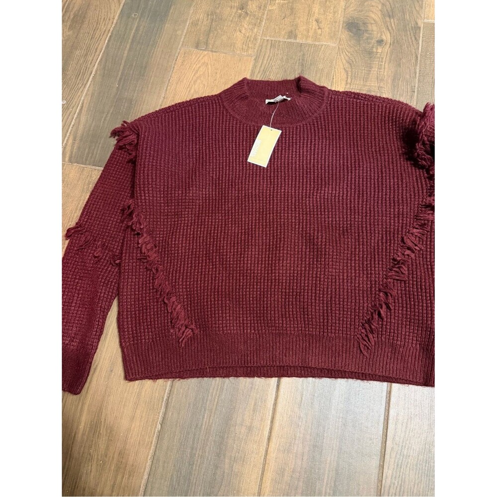 MICHAEL Michael Kors Maroon Fringe Crewneck Sweater